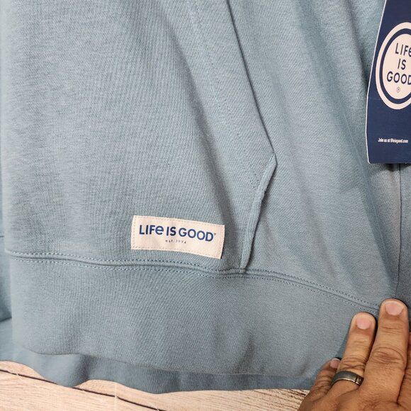 NWT Life Is Good Men's Hoodie M Sweatshirt Chair Relaxing Light Blue Pockets - Picture 6 of 16
